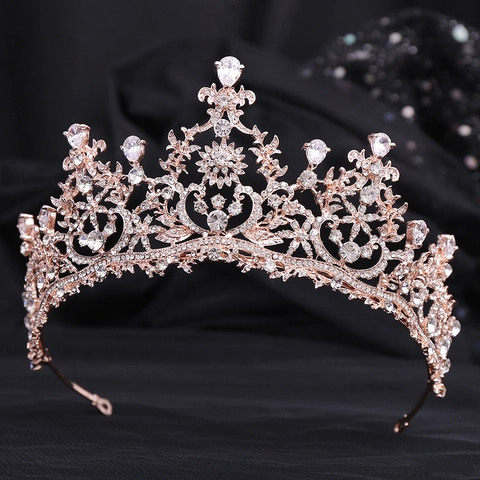 Corona Da Sposa Barocca Diadema Lega Zircone Strass Cristallo Goccia Matrimonio Compleanno Ballo Concorso Accessorio Donna