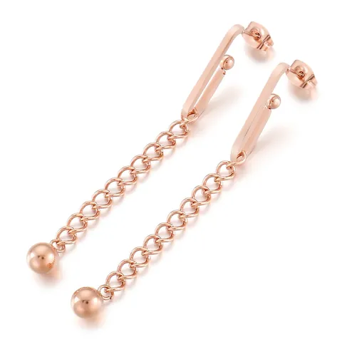 Pendientes Largos De Borla De Acero Inoxidable 316L Cadena Colgante De Bola Gancho En U Geométrico Moda Coreana Mujeres