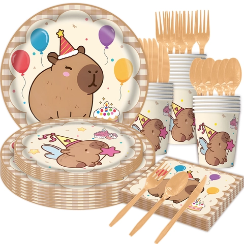 Capybara Theme Birthday Party Supplies Disposable Paper Plastic Tableware Cups Plates Napkins Latex Balloons Kids