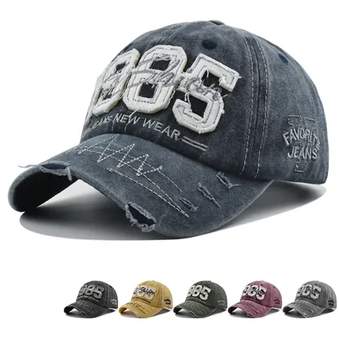 Cappello Da Baseball In Cotone Lavato Vintage Ricamo 1985 Fori Distressed Regolabile Streetwear Per Uomo Donna