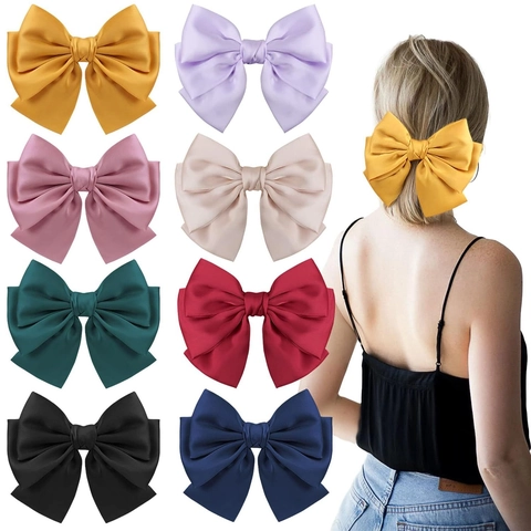 Barrette À Cheveux Grand Nœud En Satin Multi Couches Style Français Soyeux Couleur Unie Accessoire De Coiffure Femmes