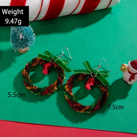 Kerst Krans Oorbellen Legering Tinsel Lint Strik Bel Kerstman Sneeuwpop Feest Sieraden Voor Dames