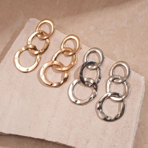 Geometric Interlocking Triple Circle Dangle Earrings With 925 Sterling Silver Earring Post Hammered Metal Chic For Women