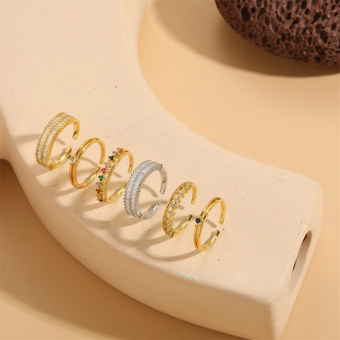 Bagues Ouvertes Ajustables Pour Femmes Cuivre Zircone Cubique Colorée Künstliche Perle Rétro Minimaliste Bijoux De Mode