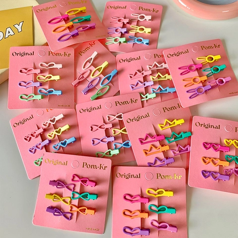 Fermagli Per Capelli In Metallo Verniciato Macaron Forme Cuore Corona Coniglio Fiocco Stile Dopamina Bambini Ragazze Accessori Capelli