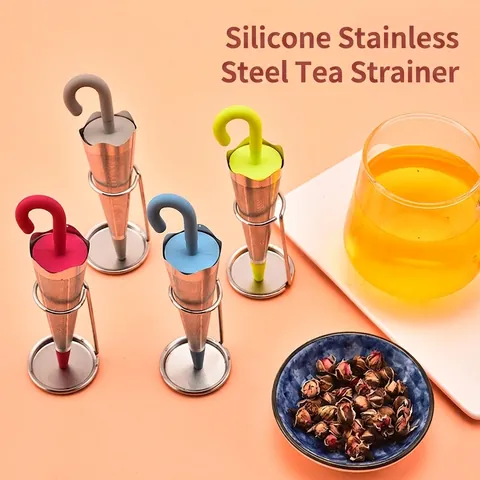 Creative Umbrella Tea Infuser 304 Stainless Steel Loose Leaf Filter Silicone Handle Drip Tray Base Kitchen Gadget