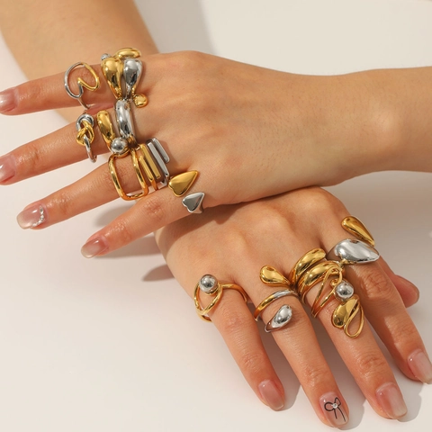 Anillo De Acero Inoxidable Minimalista Oro Plata Dos Tonos Forma De Corazón Geométrica Joyería Hipoalergénica Mujer