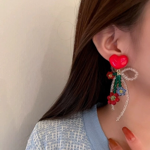 Orecchini Pendenti Con Nappe A Fiori Fiocco Di Pizzo Perla Artificial Cuore Con Perno In Argento Sterling 925 Lega Gioielli Per Donna