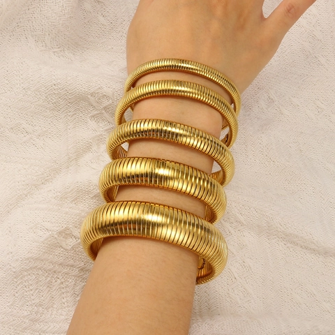 Brazalete Tubogas Acero Inoxidable Elástico Nervado Hueso De Serpiente Flexible Ajustable Punk Joyería Moda Mujeres