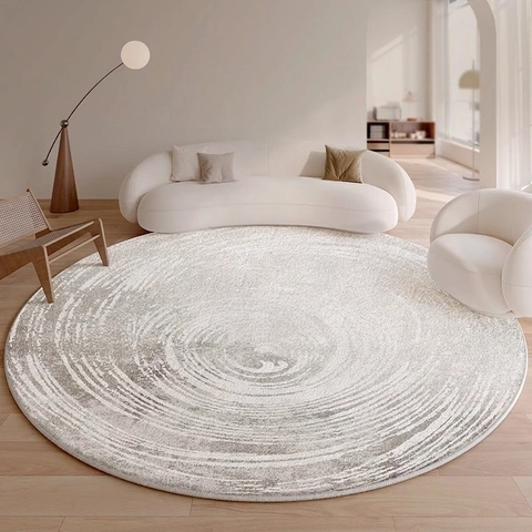 Round Area Rug Faux Cashmere Modern Minimalist Abstract Marble Pattern Waterproof Non-Slip Carpet For Living Room Bedroom