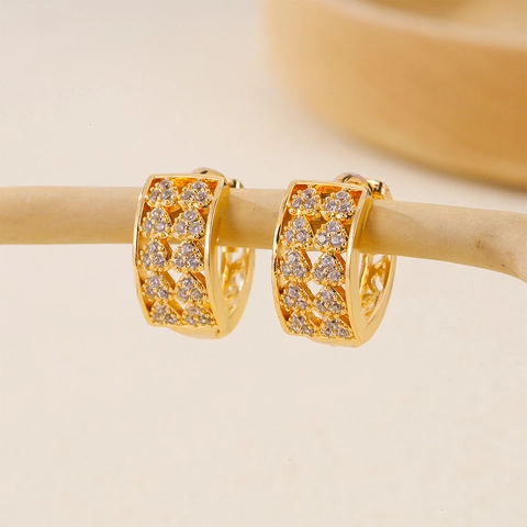Gold Plated Brass Hoop Earrings With Sparkling Cubic Zirconia Elegant Fashion Jewelry For Women Daily Party Accessories