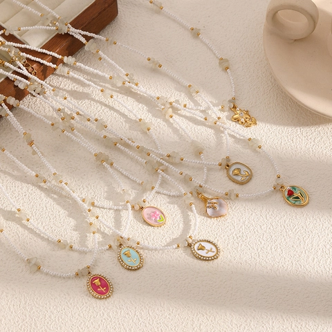 Collana Con Pendente A Fiore Acciaio Inossidabile Imitazione Perla Artificial Catena Di Perline Retro Francese INS Gioielli Donna