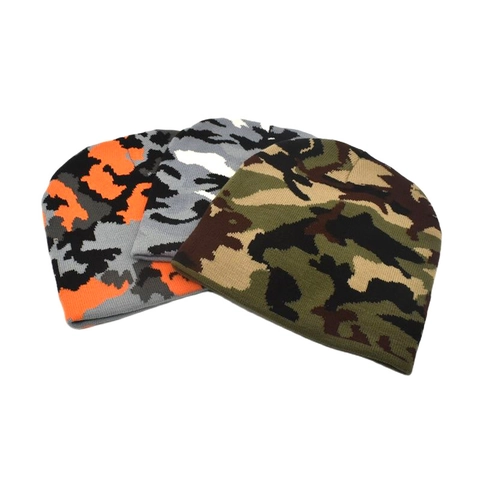 Women Camouflage Beanie Hat Acrylic Knit Warm Thickened Winter Outdoor Fashionable Casual Elastic Skull Cap Headwear