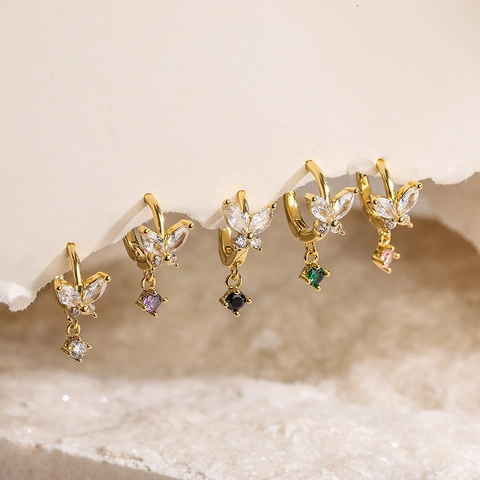 Butterfly Dangle Hoop Earrings Copper Colorful Zirconia Inlay Elegant Jewelry For Women