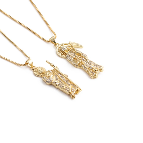 Collana Con Pendente Santa Muerte Dio Del Sole Rame Placcato Oro Micro Pavé Zircone Gioielli Religiosi Stile Hip Hop