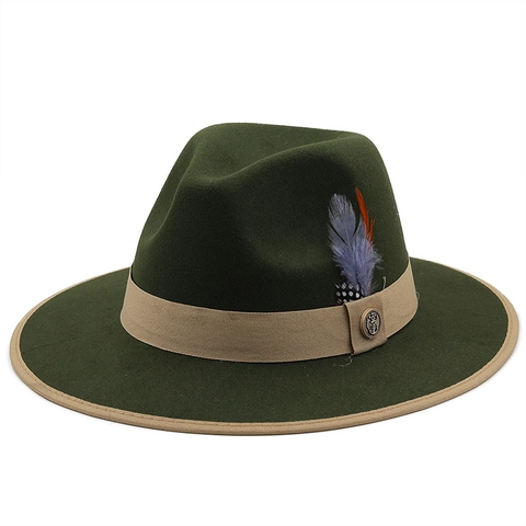 Cappello Fedora Vintage In Feltro Di Lana A Tesa Larga Con Piuma Nastro Grosgrain Distintivo Ancora Metallo Stile Britannico