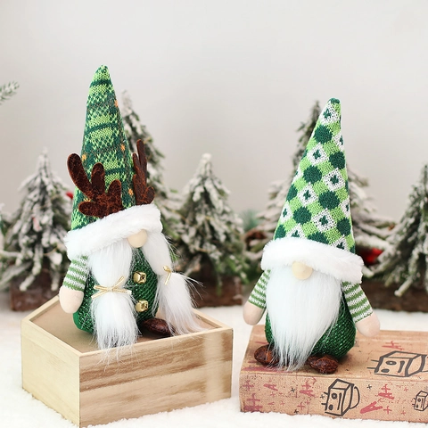Gnome Vert de Noël Décoration en Peluche Avec Bois et Paillettes Poupée Sans Visage Nordique Tomte pour la Décoration de Table de Maison de Vacances