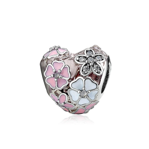 Flower Charm Beads Alloy Enamel Rhinestone Peach Blossom Magnolia For DIY Jewelry Making Bracelet Necklace Accessories