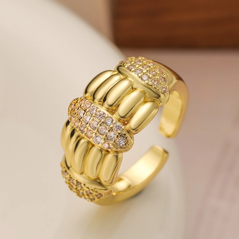 Anillo Ajustable Geométrico Cobre Chapado En Oro 18K Circonita Nudo Forma De Pera Joyería Moda Minimalista Mujer