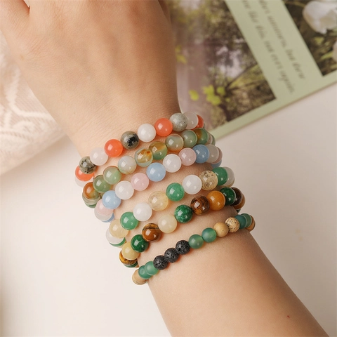Bracciale Di Perline In Pietra Naturale Elastico Tondo Agata Occhio Di Tigre Gioielli Boho Per Donna Uomo