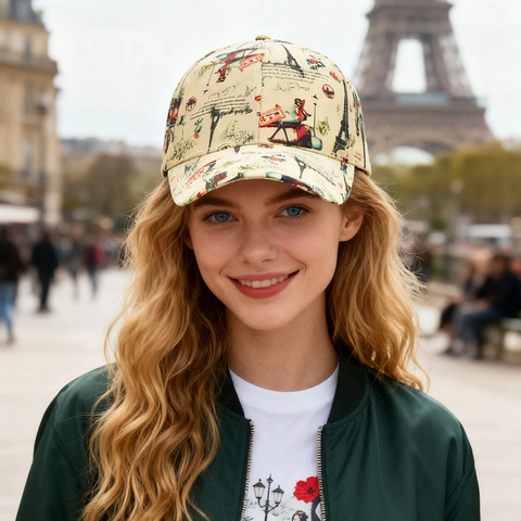 Vintage French Paris Eiffel Tower Floral Print Baseball Cap Polyester Adjustable Sunshade Breathable Fashion Sun Hat