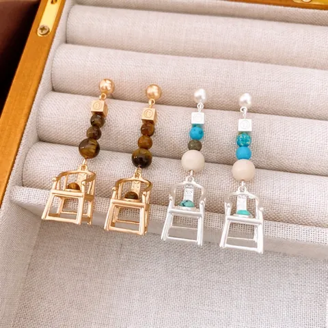 Orecchini Pendenti Sedia Alta 3D Con Perno In Argento Sterling 925 Rame Perla Artificial Di Pietra Vintage Nicchia Donne