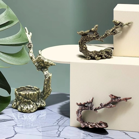 Porte Encens En Alliage De Zinc Vintage Oiseau Sur Branche De Cerisier Design Zen Ornement De Bureau Bronze Antique