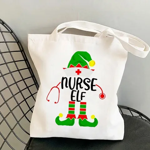 Canvas Tote Bag Printed Nurse Theme Medical Nursing Student Gift Shoulder Shopping Handbag Reusable Large Capacity