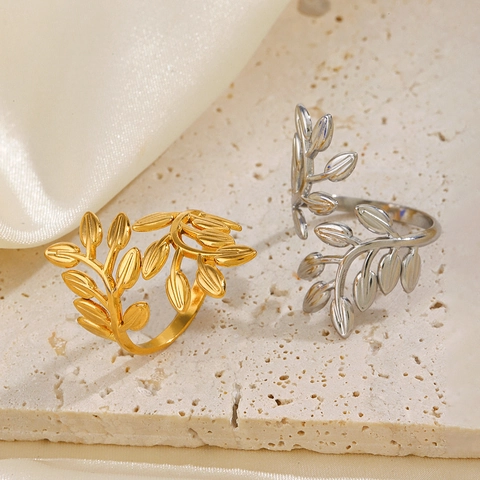 Leaf Ring Stainless Steel Adjustable Open Olive Branch Fashion Jewelry For Women Elegant Nature Inspired Design