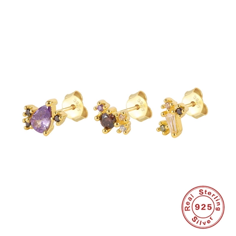 Orecchini a Bottone Geometrici in Argento Sterling 925 Placcati in Oro con Strass Colorati Gioielli Donna