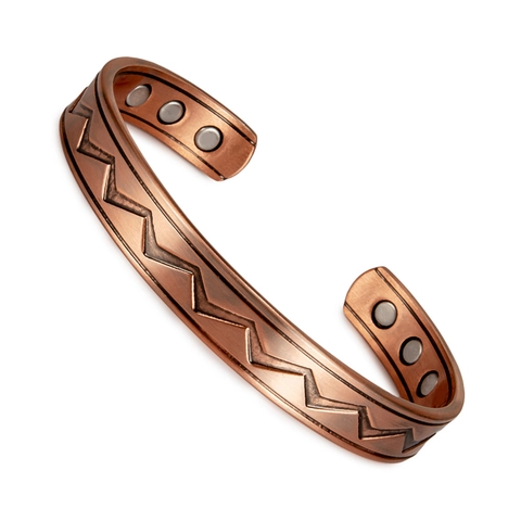 Copper Magnetic Bracelet Adjustable Open Cuff Zigzag Pattern Therapy Health Vintage Bronze Color Fashion Jewelry