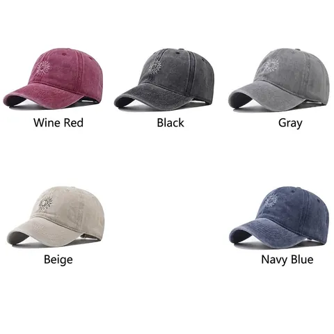 Cappellino Da Baseball In Cotone Lavato Ricamo Sole Luna Retro Cappello Regolabile Tempo Libero All'aperto Uomo Donna