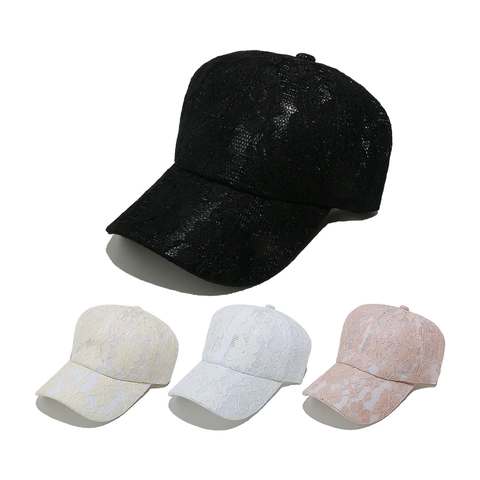 Casquette De Baseball En Dentelle Florale Pour Femmes Ajourée Respirante Protection Solaire Chapeau D'été Extérieur Visière Courbée