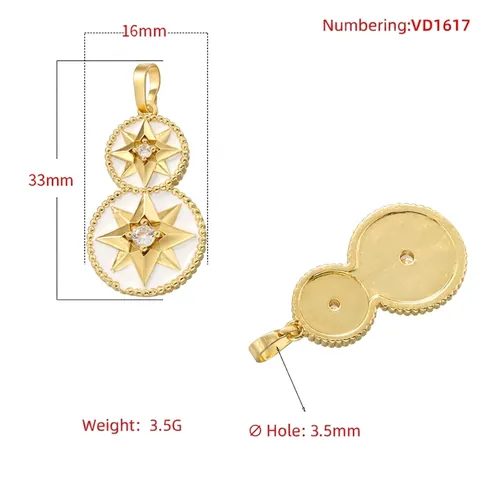 Achtzackiger Stern Kompass Emaille Anhänger Kupfer Eingelegte Zirkonia Künstliche Perle Hohle Trompetenblume Vintage Schmuck Damen