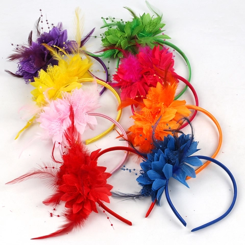 Cerchietto Fascinator Vintage Fiore Piuma Rete Perline Elegante Festa Matrimonio Carnevale Accessori Capelli Per Donna
