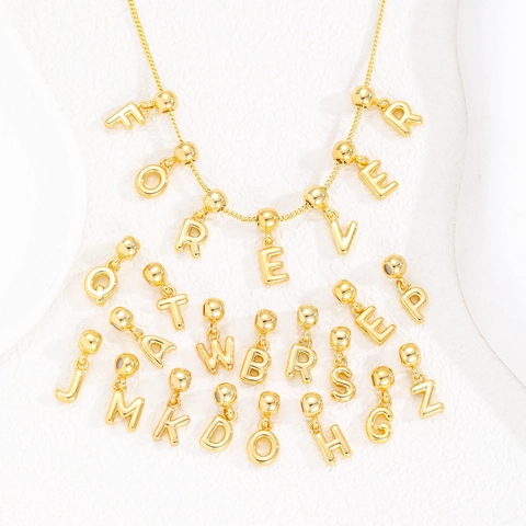 Collar Con Colgante De Letra De Burbuja 3D De Cobre Chapado En Oro De 18K Alfabeto Estilo Globo Joyería