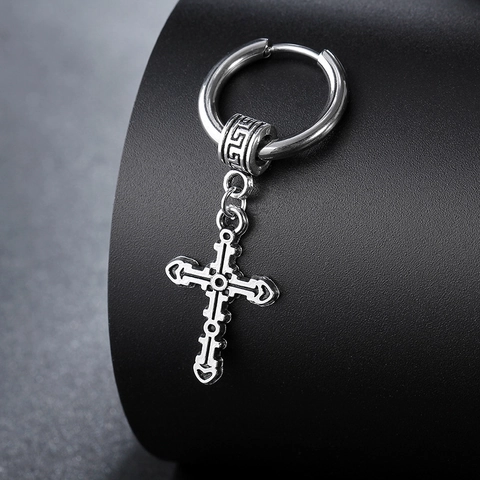 Gothic Punk Kruis Hangende Oorbellen Titanium Staal Legering Retro Hoepel Sieraden Voor Mannen Vrouwen Met Kruis Schedel Ster Hangers