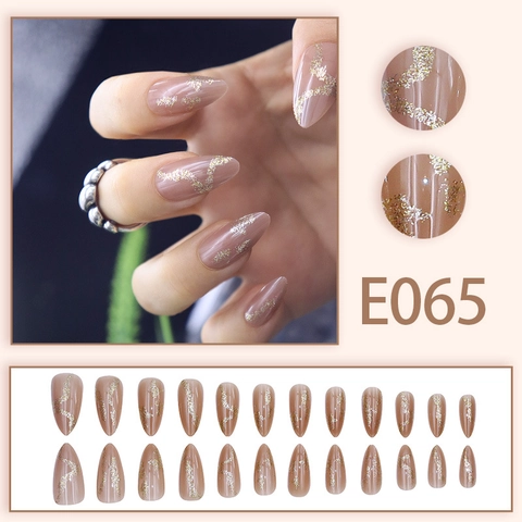 Unghie Finte Press On Mandorla Base Rosa Nude Jelly Glitter Dorati Motivo A Onde Eleganti Unghie Lunghe Per Donne