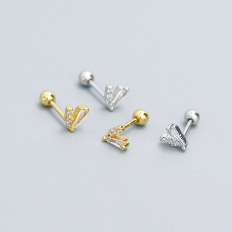Orecchini A Lobo In Argento Sterling 925 A Forma Di V Con Zirconia Chiusura A Vite Gioielli Per Piercing