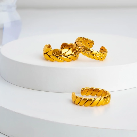 Edelstahl Weizenähre Offener Ring Verstellbar Gevlochten Textur Minimalistischer Schmuck Für Herren Damen Vergoldet