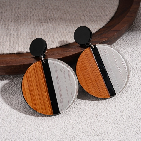 Geometrische Ronde Hangende Oorbellen Retro Kleurblok Acryl Met 925 Sterling Zilveren Oorknopjes Voor Dames Vintage