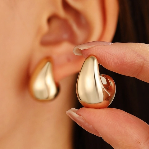 French Vintage Chunky Dome Hoop Earrings For Women Gold Silver Plated Copper Minimalist Water Drop C-Shaped Earrings Fashion Jewelry