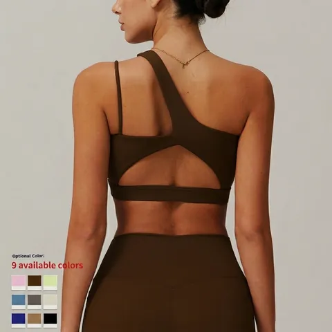 One Shoulder Sports Bra Asymmetric Cut Out Padded Nylon Spandex Activewear For Yoga Gym Workout Running Women