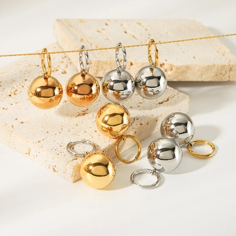 Minimalistische Edelstahl Hohlkugel Ohrhänger 18K Vergoldet Geometrisch Spiegelglanz Mode Schmuck Ohrringe Für Damen