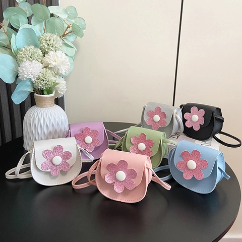 Mini Bolso Bandolera Niños Lindo Cuero PU Flor Bolso Hombro Niñas Lentejuelas Flor Monedero Accesorio Moda Infantil