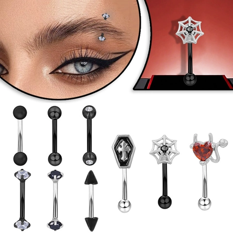 Orecchini per Sopracciglia in Acciaio Inossidabile Gotico Cuore con Strass Diavolo Bara Ragnatela Gioielli Piercing Punk Donna Uomo