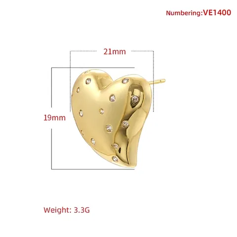 French Retro Heart Stud Earrings Copper Inlaid With Sparkling Cubic Zirconia Romantic Valentine Gift For Women Fashion