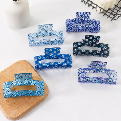 Pinza Para El Pelo Con Patrón De Ojo Turco PVC Plástico Impreso Estilo Étnico Vintage Pinza Grande Para Mujer