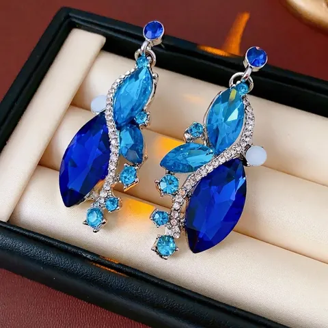 Orecchini Pendenti Vintage Marquise Con Strass Blu E Perno In Argento Gioielli Retrò Esagerati Goccia D'acqua Da Donna