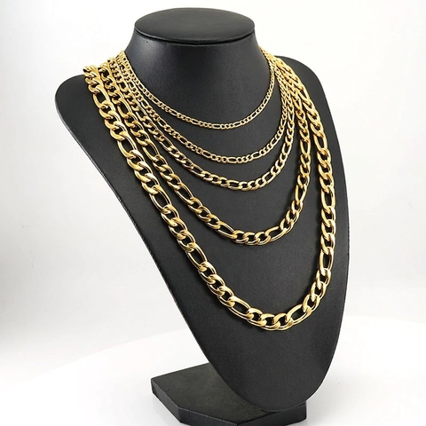 Collana A Catena Figaro Placcata Oro 18K Acciaio Inossidabile Gioielli Hip Hop Punk Uomo Donna
